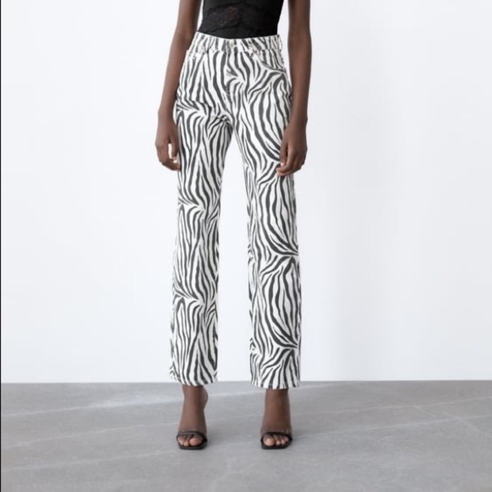Zara Zebra printed straight pants